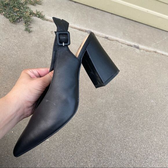 🍄 Gianni Bini Open Heel Leather Upper Chunky Heels - Picture 5 of 7